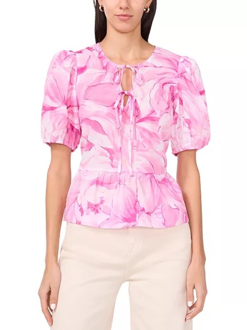 Parker Pink Floral Tie-Front Peplum Blouse